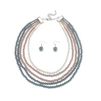 Zinklegering Sieraden Sets, oorbel & halsketting, Zinc Alloy, met Plastic Pearl, met 2.9inch extender keten, 2 stuks & mode sieraden & voor vrouw, meer kleuren voor de keuze, nikkel, lood en cadmium vrij, 35x15mm, Lengte Ca 16.5 inch, Verkocht door Stel