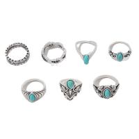 Sinc Alloy Ring Set, le turquoise, snasta, 7 bpíosa & jewelry faisin & do bhean, dhá éagsúla daite, nicil, luaidhe & caidmiam saor in aisce, Díolta De réir Socraigh