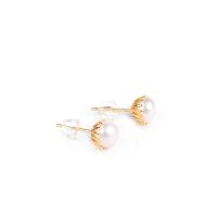 Boucles d'oreilles en perles d'eau douce, perle d'eau douce cultivée, avec laiton, Plaqué d'or 14K, Naturel & bijoux de mode & pour femme, plus de couleurs à choisir, 5.5-6mm, Vendu par paire