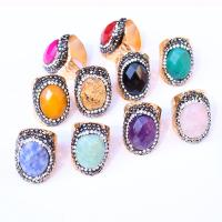 Anillos de Gemas, Piedra natural, con Arcilla analiar de diamantes de imitación AB & metal, Óvalo, chapado en color dorado, Ajustable & diferentes materiales para la opción & unisexo & facetas, más colores para la opción, libre de níquel, plomo & cadmio, 30mm, diámetro interior:aproximado 20mm, Vendido por UD