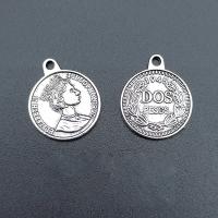 Alliage de zinc plate ronde pendentifs, Plat rond, Plaqué de couleur d'argent, Vintage & DIY, protéger l'environnement, sans nickel, plomb et cadmium, 18x15mm, Environ 100PC/sac, Vendu par sac