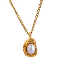 Collier d'acier titane, avec perle de plastique, Plaqué or 18K, bijoux de mode & pour femme, doré, 16mm, Longueur Environ 17.32 pouce, Vendu par PC