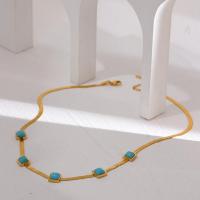 Collier d'acier titane, avec turquoise, avec 2.36inch chaînes de rallonge, Placage de couleur d'or, bijoux de mode & pour femme, doré, 3mm,8mm, Longueur Environ 16.54 pouce, Vendu par PC