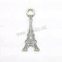 Sinc Alloy Pendants, Eiffel Túr, dath airgid antique plátáilte, DIY & unisex, nicil, luaidhe & caidmiam saor in aisce, 30x12x2mm, Díolta De réir PC