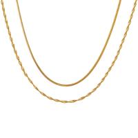 Colar de Multi camada da forma, Partículas de aço, with 5cm extender chain, Camada Dupla & para mulher, dourado, 0.13cm,0.2cm, comprimento Aprox 39 cm, Aprox 45 cm, vendido por PC