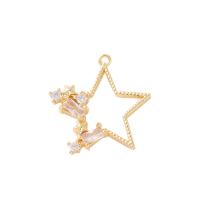 Messing hanger met micro-paved kubieke zirconia's, Ster, gold plated, DIY & micro pave zirconia & hol, 18x17mm, Verkocht door PC