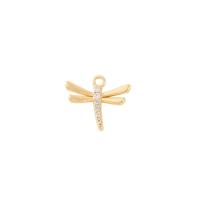 Cirkónia mikro Pave Sárgaréz Medál, Dragonfly, arany színű aranyozott, DIY & mikro egyengetni cirkónia, 11x12mm, Által értékesített PC