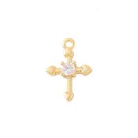 Mässing Cross hängen, guldfärg pläterade, DIY & micro bana cubic zirconia, 14x10mm, Säljs av PC