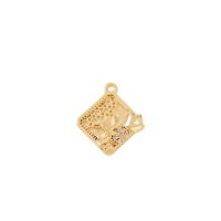 Ihåliga Brass Hängen, Mässing, Square, guldfärg pläterade, DIY & med blommönster & micro bana cubic zirconia, 18x16mm, Säljs av PC