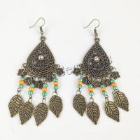 Boucles d'oreilles en alliage de zinc, avec Seedbead, la couleur plaquée laiton antique, bijoux de mode & Style bohème & pour femme, protéger l'environnement, sans nickel, plomb et cadmium, 92x42mm, Vendu par paire