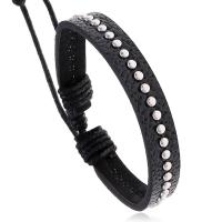 PU cavo bracciali, with corda di cera & ferro, Regolabile & gioielli di moda & unisex, nero, 10mm, Lunghezza 17-18 cm, Venduto da PC