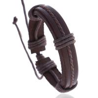 Rundsleder armbanden, Koeienhuid, met Wax, handgemaakt, Verstelbare & mode sieraden & uniseks, bruin, 12mm, Lengte 17-18 cm, Verkocht door PC