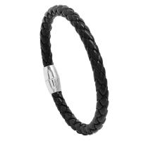 PU Cord Armbånd, med Zinc Alloy, håndlavet, mode smykker & Unisex, sort, 6mm, Længde 20.5 cm, Solgt af PC