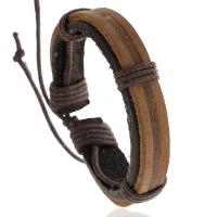 Rundsleder armbanden, Koeienhuid, met Wax, handgemaakt, Verstelbare & mode sieraden & uniseks, bruin, 12mm, Lengte 17-18 cm, Verkocht door PC