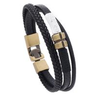 PU Leather Cord Bracelets with Zinc Alloy plated three layers & fashion jewelry & Unisex black 18mm Length 20.5 cm Sold By PC