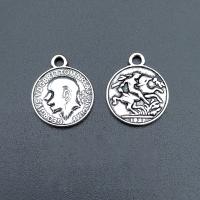 Alliage de zinc plate ronde pendentifs, Plat rond, Plaqué de couleur d'argent, Vintage & DIY, protéger l'environnement, sans nickel, plomb et cadmium, 17x14mm, Environ 100PC/sac, Vendu par sac