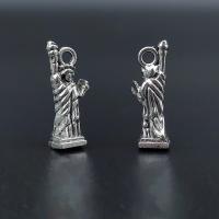 Character Shaped Zinc Alloy Pendants, liga de zinco, Senhora Liberdade, banho de cor prata antiga, Vintage & DIY, níquel, chumbo e cádmio livre, 7x20mm, Aprox 100PCs/Bag, vendido por Bag