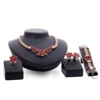 Zinklegering Sieraden Sets, Stud Oorbel & vinger ring & armband & halsketting, Zinc Alloy, gold plated, 4 stuks & voor vrouw & met strass, nikkel, lood en cadmium vrij, Verkocht door Stel