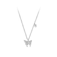 Zinc Alloy Jewelry Necklace with 5cm extender chain Butterfly silver color plated fashion jewelry & for woman & with rhinestone nickel lead & cadmium free Length Approx 40 cm Sold By PC