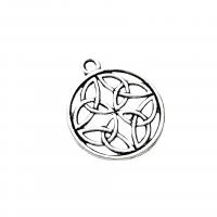 Alliage de zinc plate ronde pendentifs, Plat rond, Plaqué de couleur d'argent, Vintage & DIY & creux, protéger l'environnement, sans nickel, plomb et cadmium, 22x18mm, Environ 100PC/sac, Vendu par sac