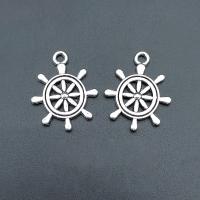 Zinc Alloy Ship Wheel & Anchor Pendentif, alliage de zinc, roue de bateau, Plaqué de couleur d'argent, Vintage & DIY, protéger l'environnement, sans nickel, plomb et cadmium, 22x18mm, Environ 100PC/sac, Vendu par sac