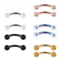 Acier inoxydable Curved Barbell, Acier inoxydable 304, unisexe & styles différents pour le choix & avec strass, plus de couleurs à choisir, Vendu par PC