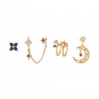 ottone Set orecchino, placcato, 4 pezzi & Micro spianare cubic zirconia & per la donna, nessuno, 5-21mm, Venduto da set