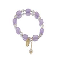 améthyste bracelet, avec perle d'eau douce cultivée & laiton, Plaqué or 18K, bijoux de mode & pour femme, Longueur Environ 6.7-7 pouce, Vendu par PC