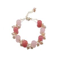 Cherry Quartz Armband, met Zoetwater Parel & Rozenkwarts & Messing, 18K verguld, mode sieraden & voor vrouw, Lengte Ca 7.9 inch, Verkocht door PC