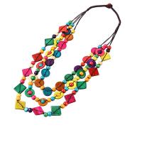 Collier de mode Multi couche, noix de coco, avec corde en nylon & bois, bijoux de mode & multicouche & pour femme, plus de couleurs à choisir, Longueur Environ 31.5 pouce, Vendu par PC