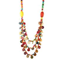 Collier de mode Multi couche, noix de coco, avec bois, bijoux de mode & multicouche & pour femme, couleurs mélangées, Longueur Environ 31.5 pouce, Vendu par PC