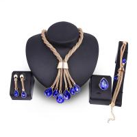 Zinc Alloy Jewelry Sets finger ring & bracelet & earring & necklace Teardrop gold color plated 4 pieces & for woman & with rhinestone nickel lead & cadmium free Sold By Set