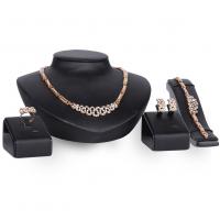 Zinklegering Sieraden Sets, Stud Oorbel & vinger ring & armband & halsketting, Zinc Alloy, gold plated, 4 stuks & voor vrouw & met strass, nikkel, lood en cadmium vrij, Verkocht door Stel