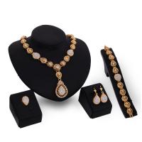 Zinc Alloy Jewelry Sets finger ring & bracelet & earring & necklace Teardrop gold color plated 4 pieces & for woman & with rhinestone nickel lead & cadmium free Sold By Set