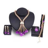 Zink Alloy Jewelry Sets, finger ring & armband & örhänge & halsband, Dropp, guldfärg pläterade, 4 stycken & för kvinna & med strass, nickel, bly och kadmium gratis, Säljs av Ställ