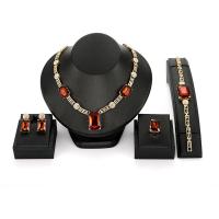 Zink Alloy Jewelry Sets, finger ring & armband & örhänge & halsband, Rektangel, guldfärg pläterade, 4 stycken & för kvinna & med strass, nickel, bly och kadmium gratis, Säljs av Ställ