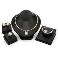 Zink Alloy Jewelry Sets, Stud Örhänge & finger ring & armband & halsband, med Plast Pearl, guldfärg pläterade, 4 stycken & för kvinna & med strass, nickel, bly och kadmium gratis, Säljs av Ställ