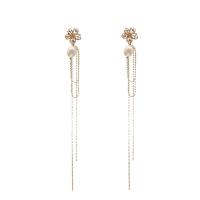 Zoetwater Parel Tassel Earring, met Messing, Bloem, 18K verguld, mode sieraden & voor vrouw, 140mm, Verkocht door pair