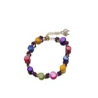 Multi gemstone pulseira, with Pérolas de água doce & cobre, 18K banhado a ouro, joias de moda & para mulher, comprimento Aprox 8.7 inchaltura, vendido por PC