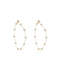 Sladkovodní Pearl Hoop náušnice, s Mosaz, 18K pozlacené, módní šperky & pro ženy, 80mm, Prodáno By Pair