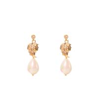 Shell Pearl orecchini a goccia, with ottone, Foglia, Placcato oro 18K, gioielli di moda & Micro spianare cubic zirconia & per la donna, 45mm, Venduto da coppia