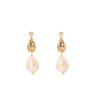 Shell Pearl Сережка, с Латунь, Тюльпан, 18K позолоченный, ювелирные изделия моды & инкрустированное микро кубического циркония & Женский, 45mm, продается Пара