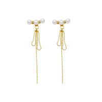 Fashion Fringe Oorbellen, Zinc Alloy, met Plastic Pearl, hoge kwaliteit verguld en nooit vervagen, mode sieraden & voor vrouw & met strass, gouden, nikkel, lood en cadmium vrij, 73x18mm, Verkocht door pair