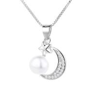 Ciúbach Zirconia siogairlín Micrimhilseogra réiteodh Prás, le Pearl Plaisteacha, Moon agus Star, platanam plátáilte, jewelry faisin & micrea réiteach zirconia ciúbach & do bhean, bán, nicil, luaidhe & caidmiam saor in aisce, 13x17mm, Díolta De réir PC