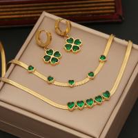 Fashion Stainless Steel Jewelry Sets 304 Stainless Steel with Emerald with 1.97inch extender chain plated fashion jewelry & for woman golden Length Approx 15.75 Inch Approx 7.09 Inch Sold By PC