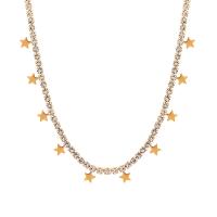 Colar de jóias de aço inoxidável, Aço inoxidável 316L, with 1.97inch extender chain, Estrela, joias de moda & para mulher & com strass, dourado, 5mm, comprimento Aprox 14.96 inchaltura, vendido por PC