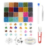 Solid farve glas frø Perler, Glas Seed Beads, med Plastboks, Flad Rund, du kan DIY, blandede farver, 190x130x21mm, Solgt af Box