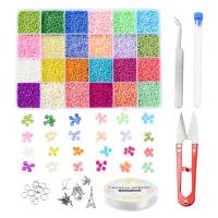 Solid farve glas frø Perler, Glas Seed Beads, med Plastboks, Runde, 24 farver & du kan DIY, flere farver til valg, 190x130x21mm, Solgt af Box