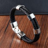 Bracelets cordon PU, cuir PU, avec Acier inoxydable 304, Double couche & Vintage & pour homme, noire, Longueur 21 cm, Vendu par PC