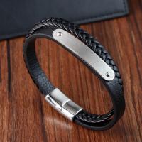 PU Leather Cord Bracelets with 304 Stainless Steel Double Layer & vintage & for man black Length 21 cm Sold By PC